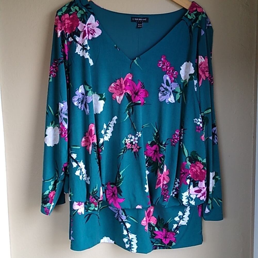 Lane Bryant Floral v neck mid sleeve career Blouse Plus 28/20